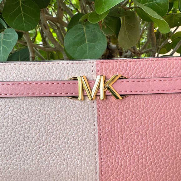 Michael Kors Reed Large Flap Bifold Snap Wallet Primrose Multi Color-Block - Picture 3 of 9